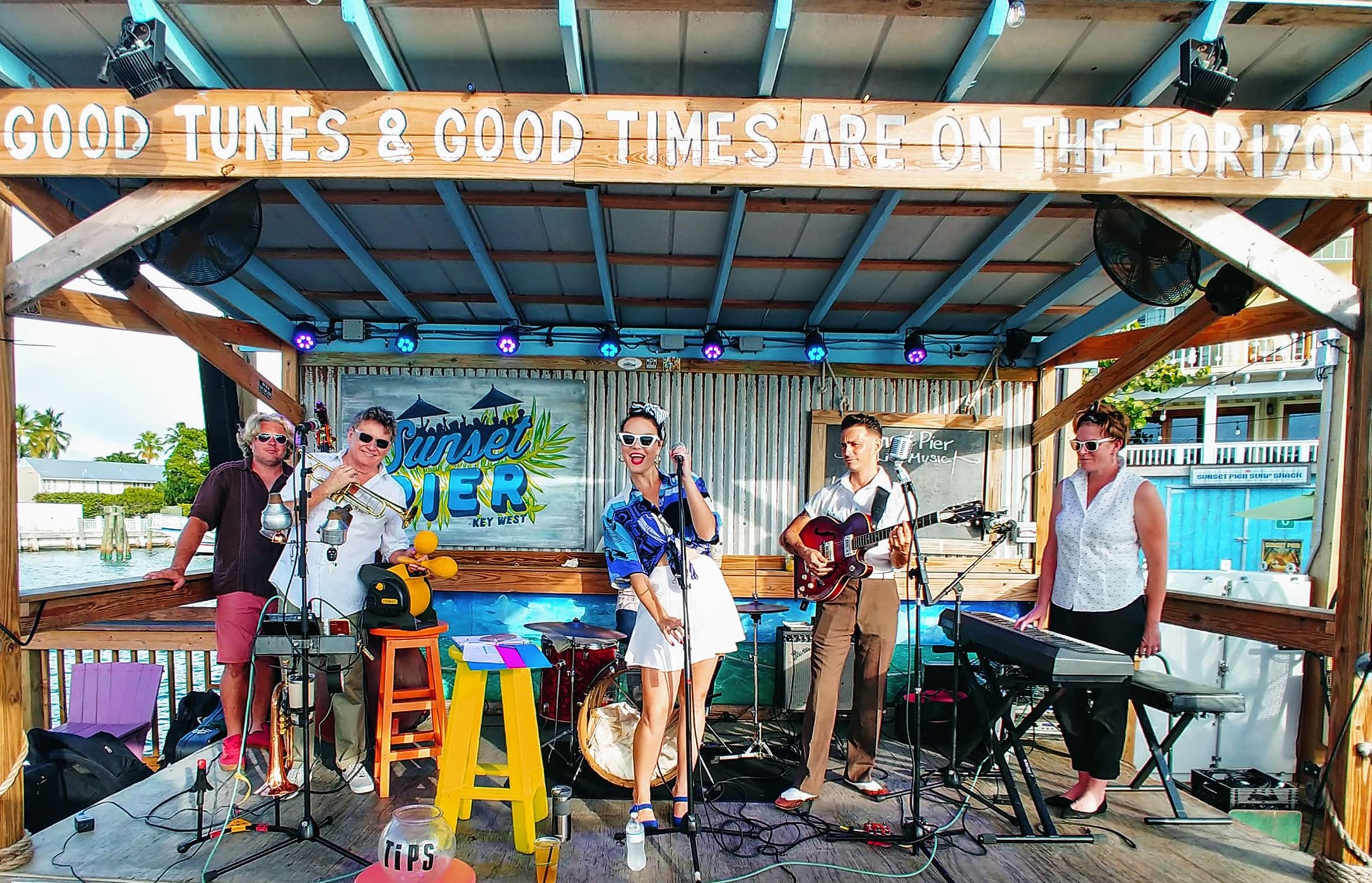 A band on stage performing