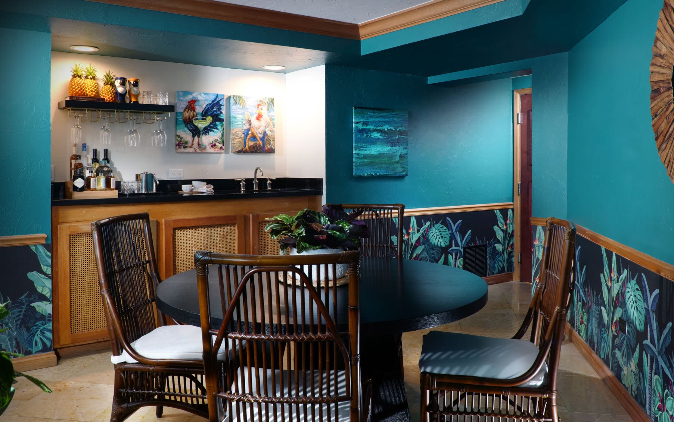 A dining table and bar in a suite at Ocean Key resort
