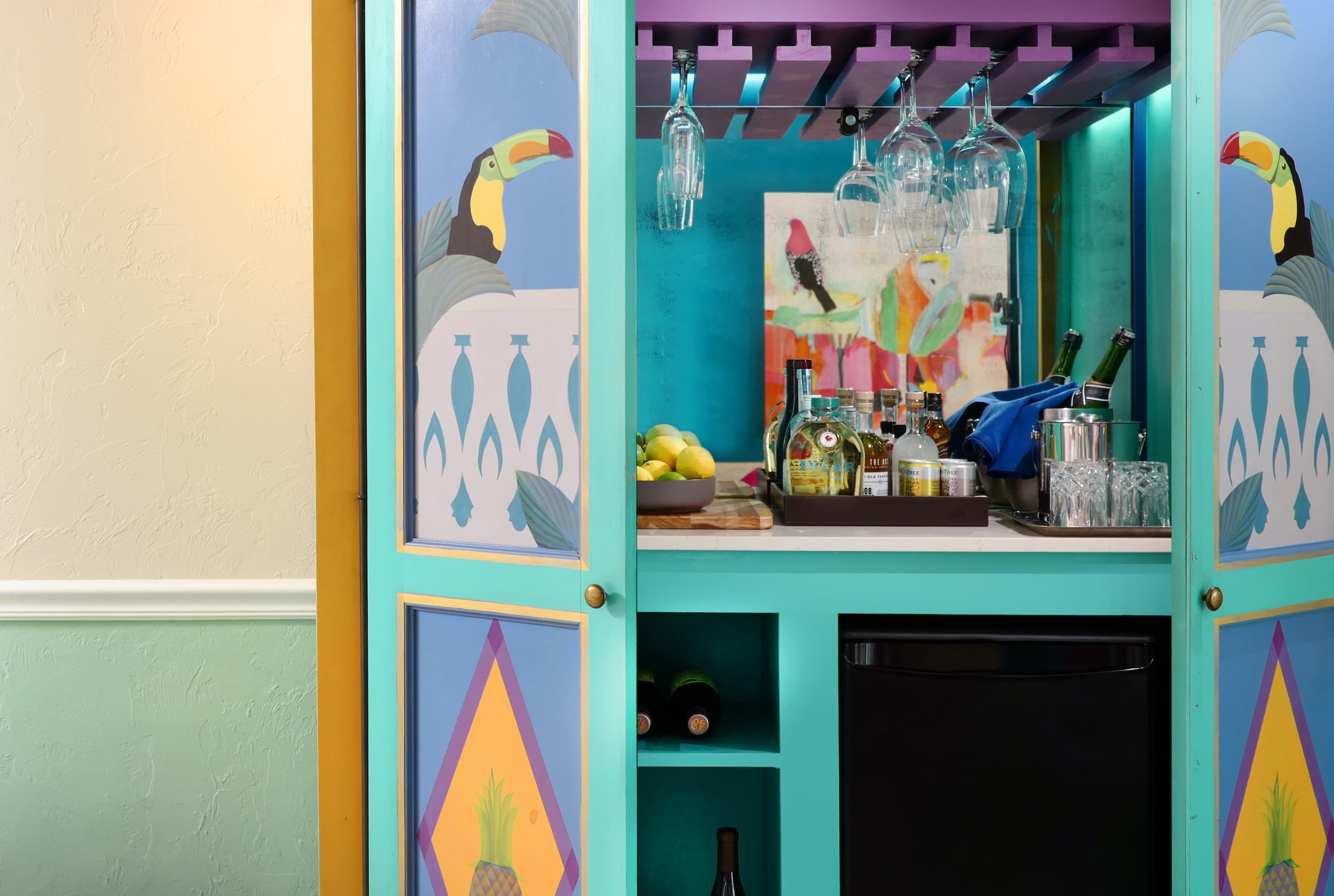 A stocked mini bar at Ocean Key Resort