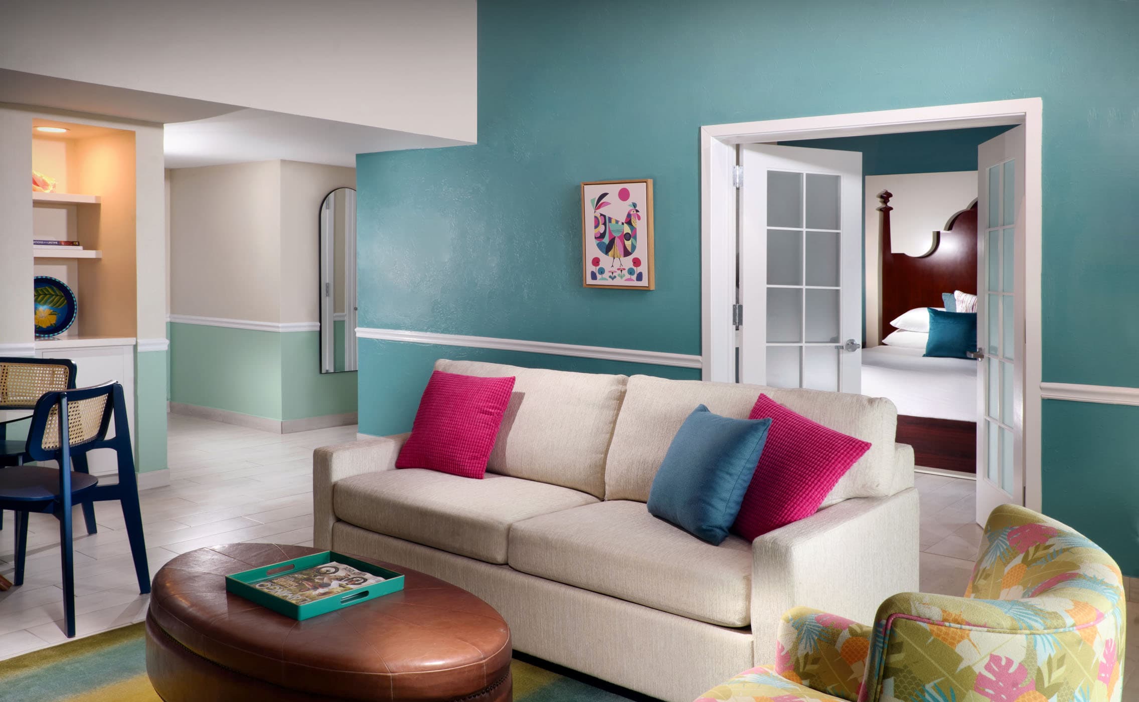 The living room and dining room in a 1 bedroom suite at Ocean Key