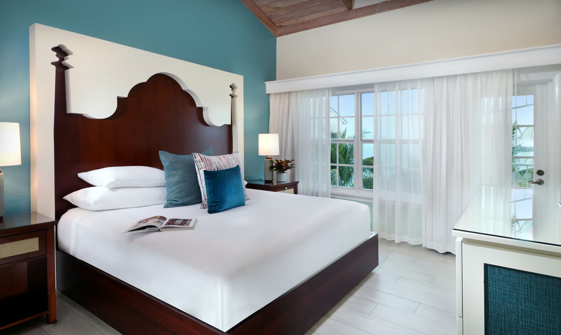 A queen bed in a 2 bedroom suite at Ocean Key