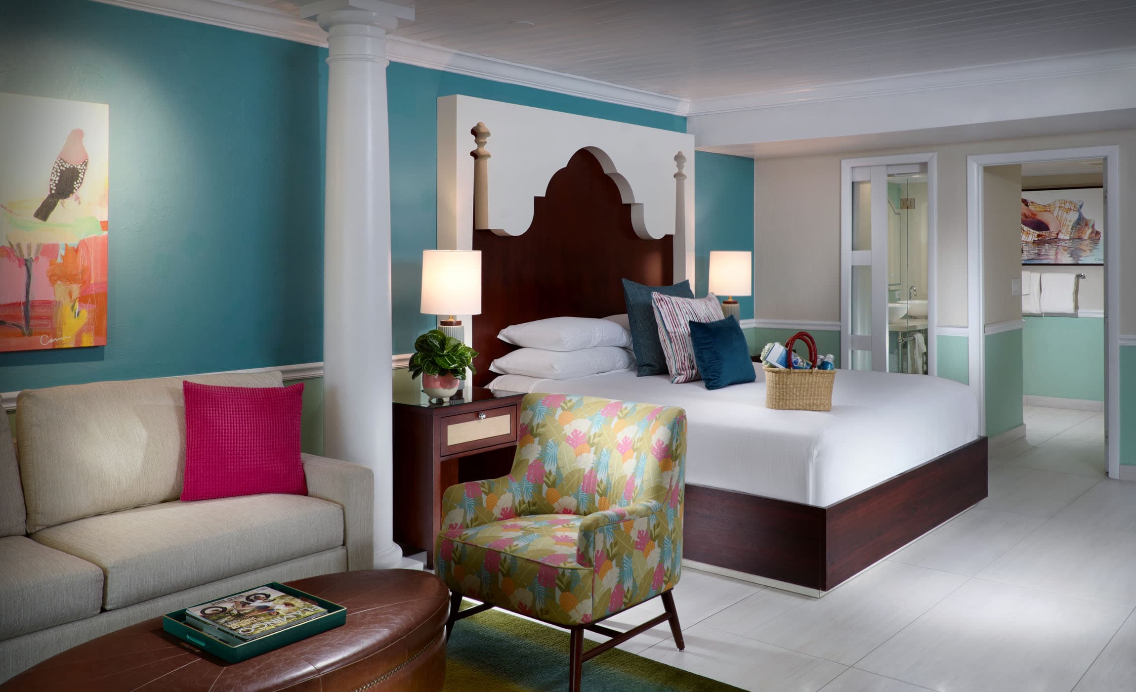 An open concept junior Suite room with a large bed at Ocean Key