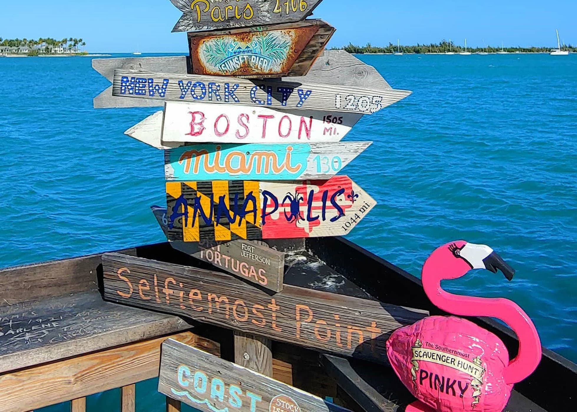 Scavenger Hunt sign with wooden destination arrows