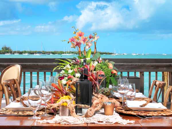 Oceanfront wedding reception table.