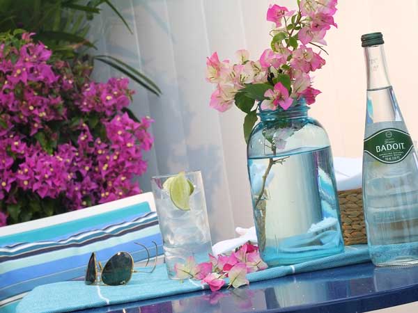 Premium water and flowers.