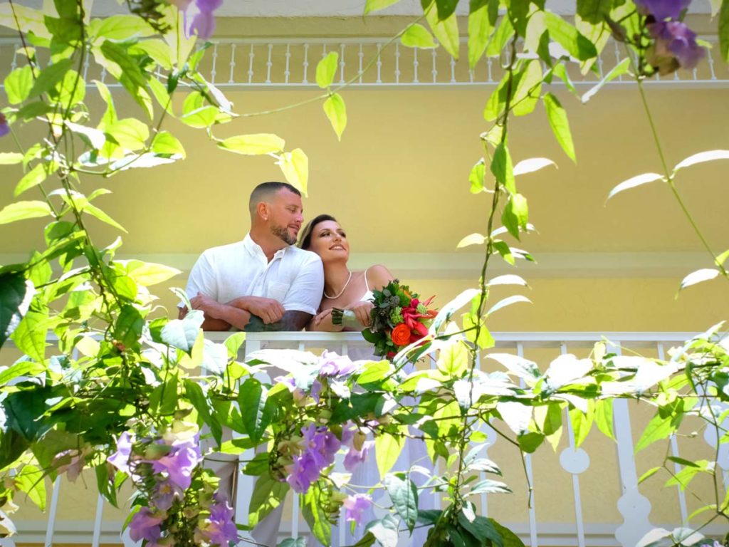 Bride And Groom On The Balcony At Ocean Key.